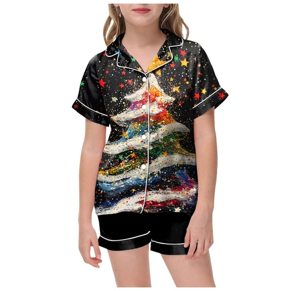 Gubotare Christmas Pajamas Baby Little & Big Girls Pajamas 2-Piece Short Sleeve Summer Outfit Soft Cute Kids PJ Set Size 4t 5t (Yellow,4-5 Years)