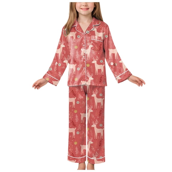 Gubotare Christmas Pajamas for Boys Christmas Pajamas Toddler Girl Christmas Tree Print 2 Piece Fuzzy Pajama Set Kids Satin Silk PJs Nightgown Outfit 3T 4T (Red,3-4 Years)