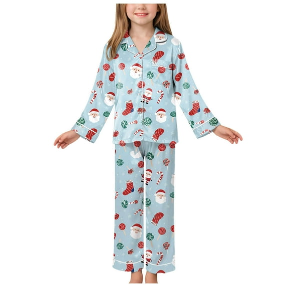 Gubotare Christmas Pajamas for Kids Boys' Pajamas 2-Piece Pjs Sleepwear Kids Warm Cartoon Suits Label Button Down Top Fall Winter Outfits Size 13-14 (Light Blue,13-14 Years)
