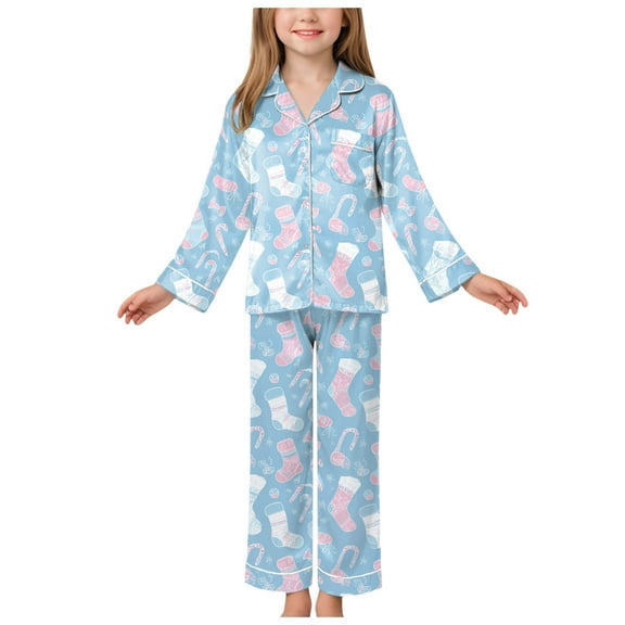 Gubotare Christmas Pajamas for Kids Girls Girls Pajamas | Pajamas for Girls | Long Sleeve Snuggle Fit Pjs for Kids Size 13-14 (Light Blue,13-14 Years)