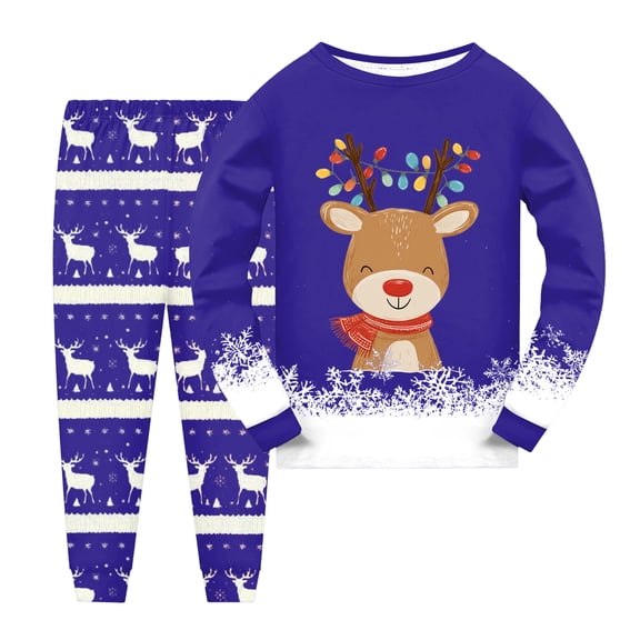 Gubotare Christmas Pajamas Little Boy Long Sleeve Pajama Set,Comfy Nightwear Soft Lounge wear,Family Matching Pjs Set Size 7-8 (Blue,7-8 Years)