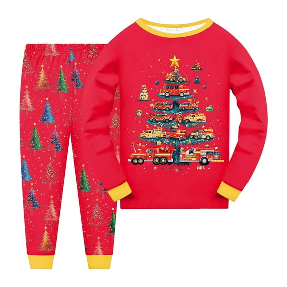 Gubotare Christmas Pajamas Toddler Plaid Kids Boys Girls Toddler Solid Daily Pyjamas Sleepwear Set Basic Size 7-8 (Red,7-8 Years)