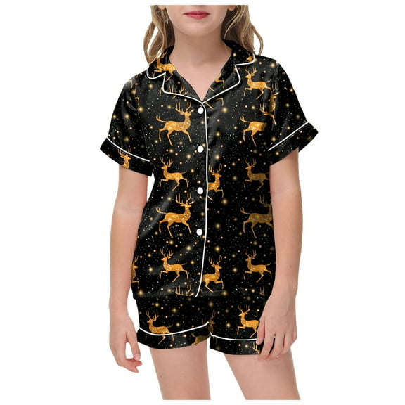 Gubotare Christmas Pajamas Toddler Toddler Girls Kids Pajama Sets Short Summer Cool Sleepwear Pjs 2pcs Set Size 6-7 (Yellow,6-7 Years)