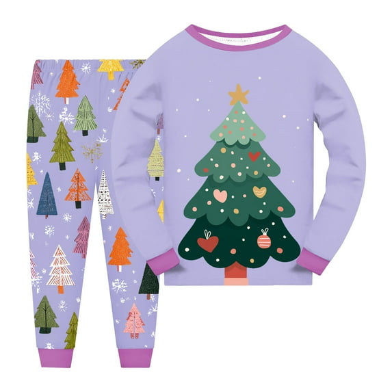 Gubotare Christmas Pajamas for Girls Kid Kids Girls Boys Soft Comfy 2pcs Set Long Sleeve Shirts and Pants Sets Size 7-8 (Light Purple,7-8 Years)