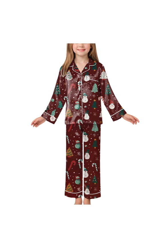 Christmas Pajamas for Kids Girls Girls’ 2-Piece Pajama Set - Long Sleeves T-Shirt and Pajama Pants Size 11-12 (Coffee,11-12 Years)
