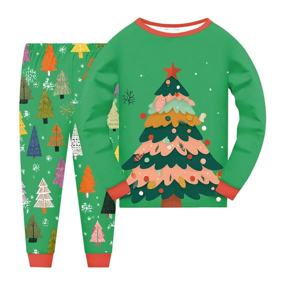 Gubotare Christmas Pajamas for Kids Toddler Kids Junior Girls Boys Pajamas Sleepwear Pjs 5T 6T (Green,5-6 Years)