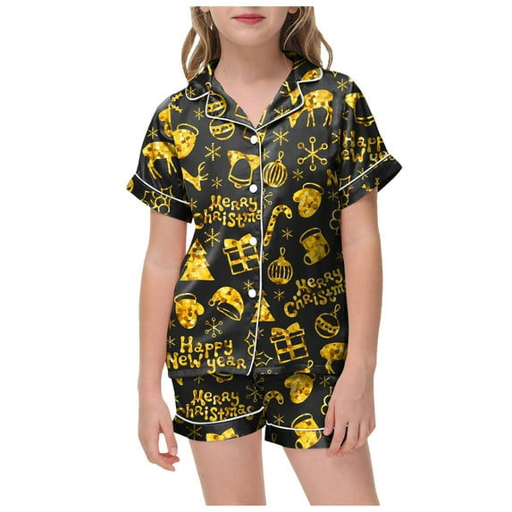 Gubotare Christmas Pajamas for Kids for Girls Little Girls Short Pajamas Summer Kids Clothes Toddler Toddler Pjs Sets Size 10-11 (Gold,10-11 Years)