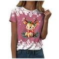 thumbnail image 1 of Gubotare Christmas Shirts for Women Funny Xmas Tree Graphic Print Tops Loose Short Sleeve Casual Crewneck Holiday Clothes Womens Christmas Shirts (Pink,M), 1 of 9