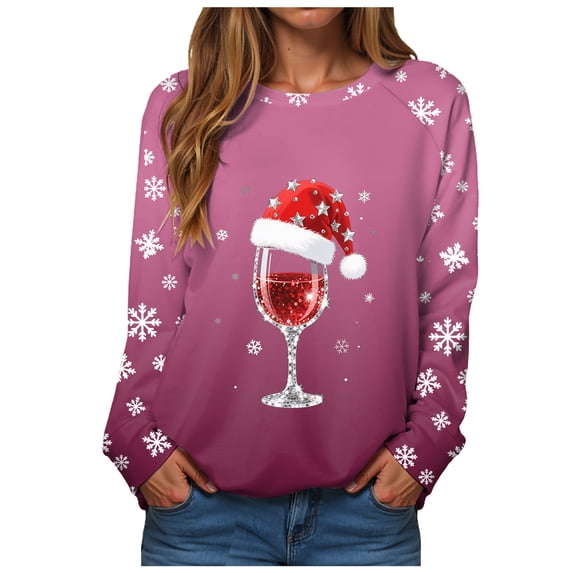Gubotare Christmas Sweatshirt for Women Crewneck Christmas Tree Long Sleeve Shirt Xmas Holiday Party Pullover Sweater Tops Christmas Pullover Sweaters (Pink,L)