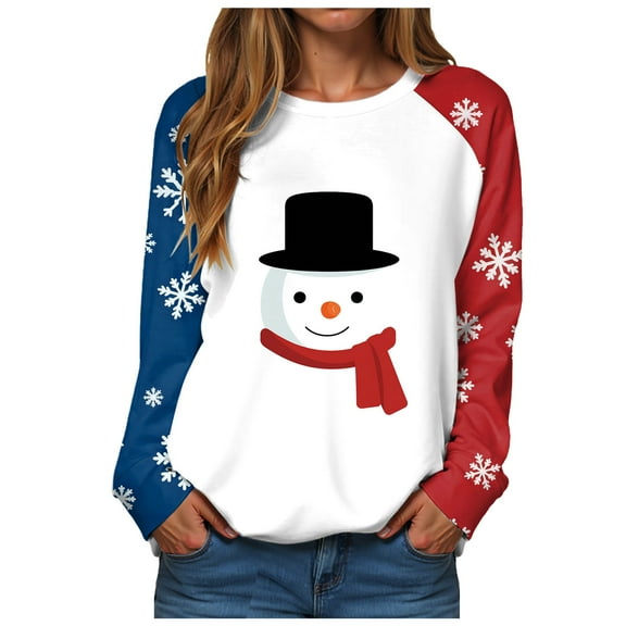 Gubotare Christmas Sweatshirt Women Xmas Graphic Pullover Sweatshirt Crewneck Long Sleeve oversised Tee Tops Christmas Sweatshirt Women (White,L)