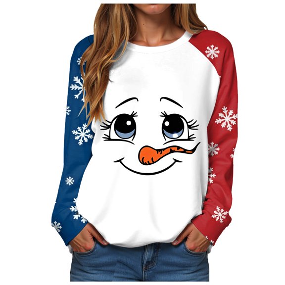 Gubotare Christmas Sweatshirt Women Xmas Graphic Pullover Sweatshirt Crewneck Long Sleeve oversised Tee Tops Womens Christmas Holiday Crop Sweatshirt (Blue,M)