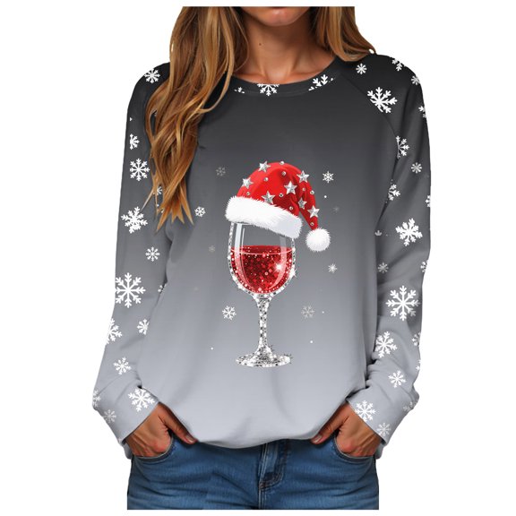 Gubotare Christmas Sweatshirts For Women Funny Holiday T Shirts Long Sleeve Snowflake Funny Cute Pullover Sweatshirts Xmas Tree Snowman Shirts (Grey,3XL)