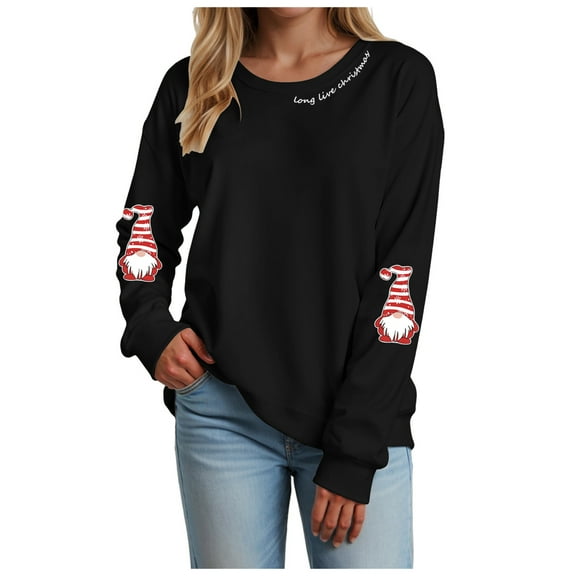 Gubotare Christmas Vacation Sweatshirt Fun Xmas Print Holiday Pullover Sweater Tops Holiday Sweatshirts for Women (Black,L)