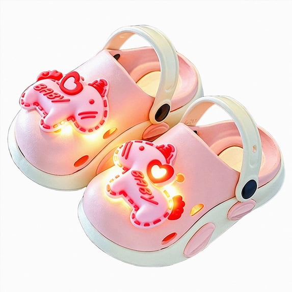 Gubotare Clogs Toddler Girl Toddler Clogs Kids Slippers Light up Sandals Boys Girls Garden Shoes Cartoon Slides Slip on Lightweight Size 7 (Pink,7 Toddler)