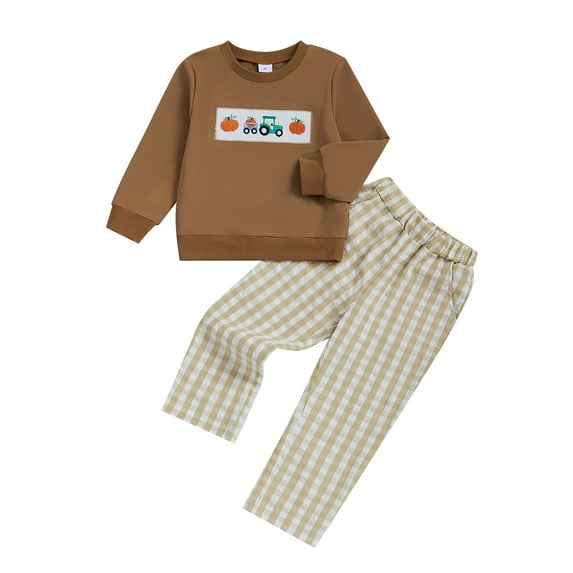 Gubotare Clothes for Boys Boys Long Sleeve Soft Basic T-shirt and Joggers 2-piece Outfit Set Size 7-8 (Khaki,7-8 Years)