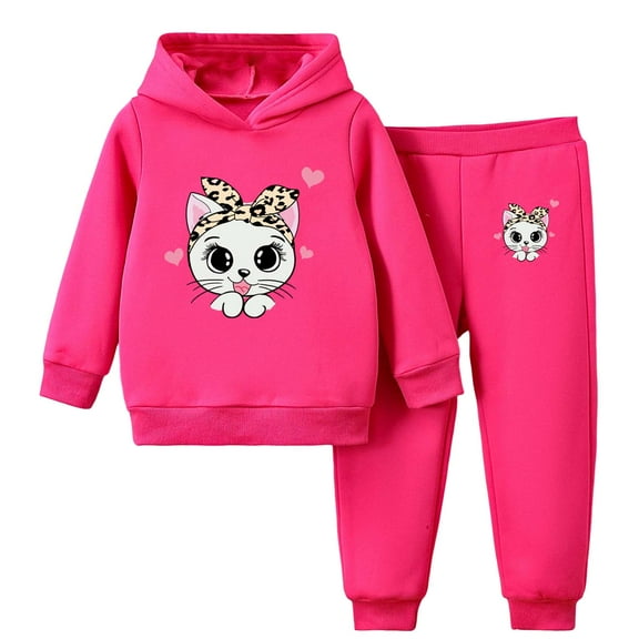 Gubotare Clothes for Girls Kids Girls Hoodies & Sweatpants Set, Casual Printed 2 Piece Fall Sweatsuits Size 7-8 (Hot Pink,7-8 Years)