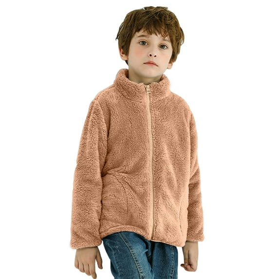 Gubotare Coat For Boy Boys Hoodie Sherpa Lined Jacket Soft Warm Zipper Sweatshirt Outerwear,Khaki 9-10 Years