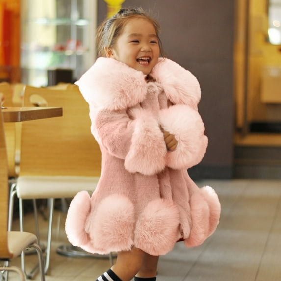 Gubotare Coat for Toddler Girls Winter Toddler Kids Collar Soild Jackets Warm Woolen Jacket Coats (Pink,3-4 Years)