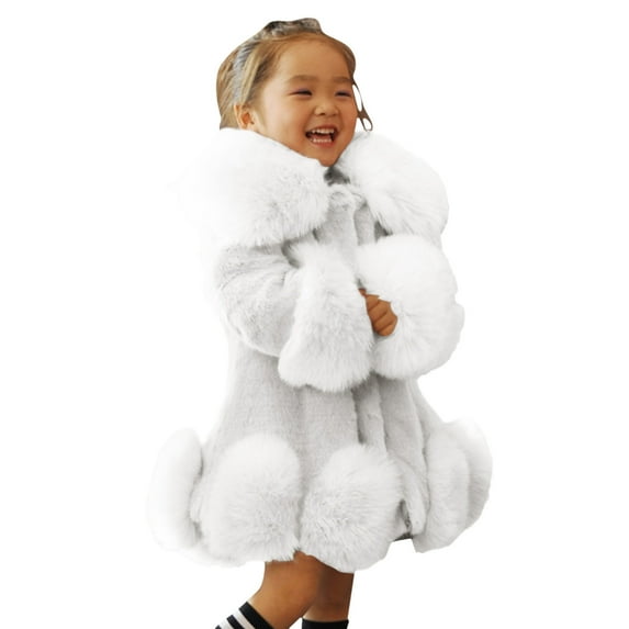 Gubotare Coat for Toddler Girls Winter Toddler Kids Collar Soild Jackets Warm Woolen Jacket (White,7-8 Years)
