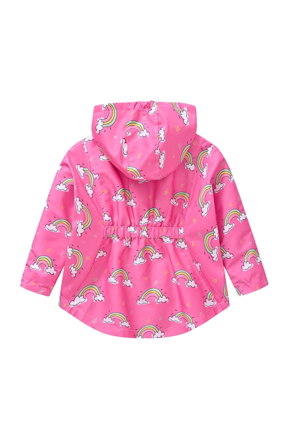 Coats for Kids Girls Windproof Coat Cartoon Rainbow Prints Hooded With Pocket Jacket Kids (Hot Pink,2-3 Years)
