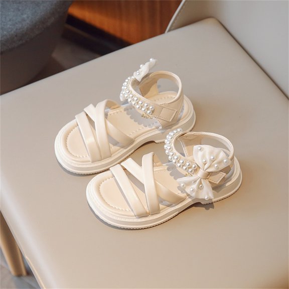 Gubotare Comfortable Sandals for Girl Baby Girls Sandals Rubber Summer Outdoor Sandals Flat Shoes Cute Little Kids First Walker Shoes (White,2.5)