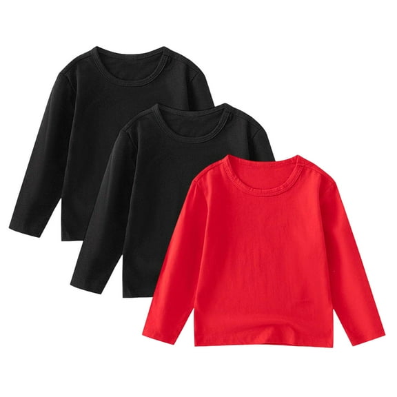 Gubotare Compression Shirt Boys Girls Raglan Length Sleeve T Shirts Fashion Fall Crew Neck Cute Tops Color Block Long Sleeve 3 PCS Size 6-7 (Red,6-7 Years)