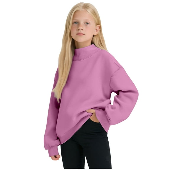 Gubotare Crewneck Sweatshirts for Girls Girls Casual Long Sleeve Sweatshirt Crew Neck Cute Pullover Relaxed Fit Tops Size 9-10 (Pink,9-10 Years)