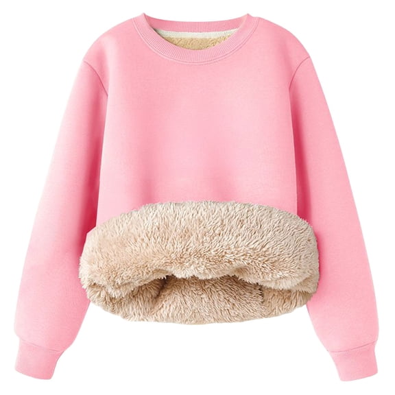 Gubotare Crop Sweatshirts for Girls Sweatshirts For Teen Girls without Hood Long Sleeve Pullover Tops Size 12-13 Years (Pink,12-13 Years)