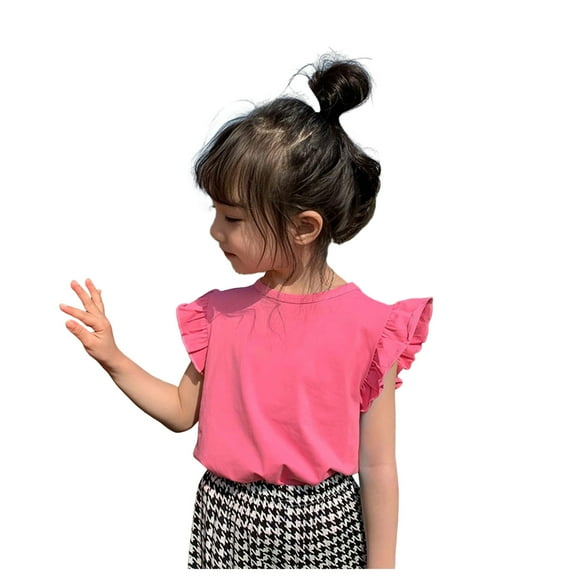Gubotare Crop Tops for Kids Girls' Cute Short Sleeve Tops Casual Loose T Shirts Kids' Summer Soft Blouses Size 4T 5T (Hot Pink,4-5 Years)