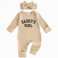 thumbnail image 1 of Gubotare Cute Baby Girl Clothes Fall Kids Girls Ribbed Long Sleeve Romper Round Neckline Button Closure Elegant Fall Spring Snap Romper 0 3 6 9 12 18 Months (Beige,Newborn), 1 of 7