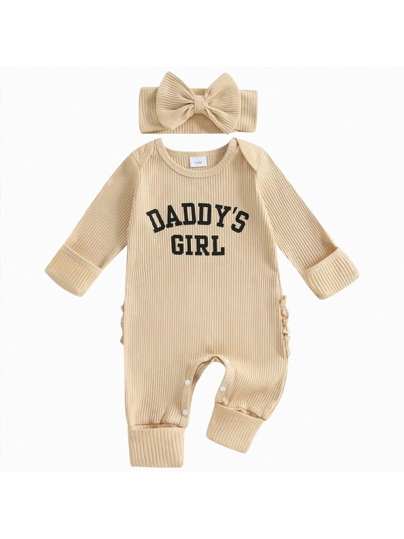 Cute Baby Girl Clothes Fall Kids Girls Ribbed Long Sleeve Romper Round Neckline Button Closure Elegant Fall Spring Snap Romper 0 3 6 9 12 18 Months (Beige,Newborn)