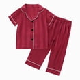 thumbnail image 1 of Gubotare Cute Boy Girl Stain Silk Comfy Clothes Set 2-Piece Stripes Long Sleeve Button Lapel Shirt + Pants Kid Soft Outfit 6 12 Months (Red,6-12 Months), 1 of 4