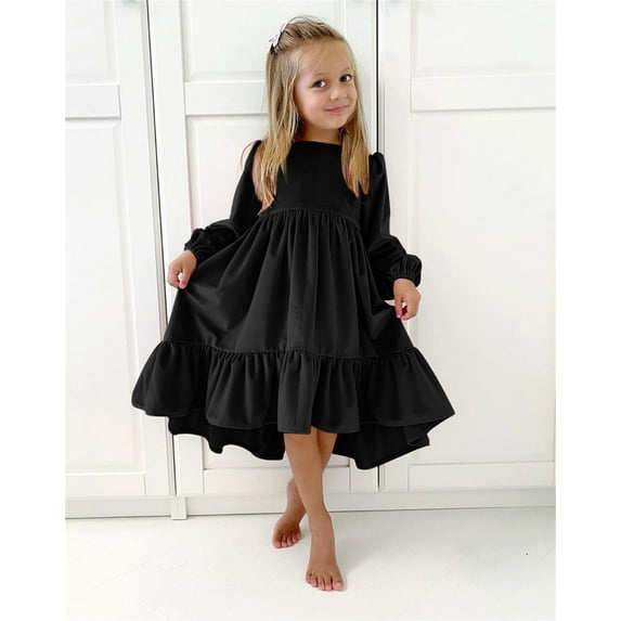 Gubotare Cute Dresses For Teen Girls Girl's Short Sleeve Button Up Pleated Waist Loose Casual Linen Midi Dress with Pockets,Black 9-10 Years