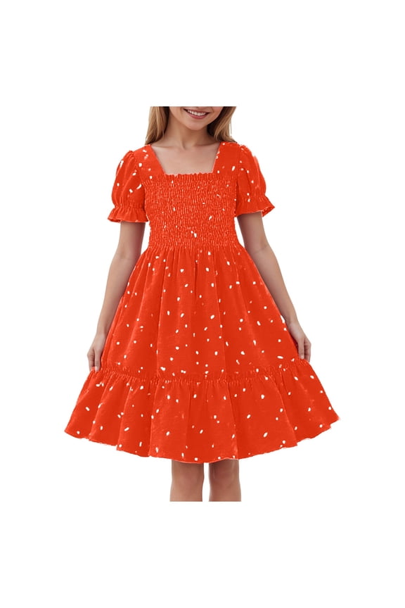 Cute Dresses for Girls Floral Girls' Dress Summer Ruffle Sleeve Tie Back Casual Boho Sundress for Birtrhday Tea Party (Orange,12-18 Months)