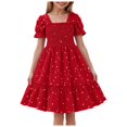 thumbnail image 1 of Gubotare Cute Dresses for Girls Toddler Girl Short Sleeve Dress Cotton Casual Jersey Shirt Playwear Applique Dress (Red,5-6 Years), 1 of 7