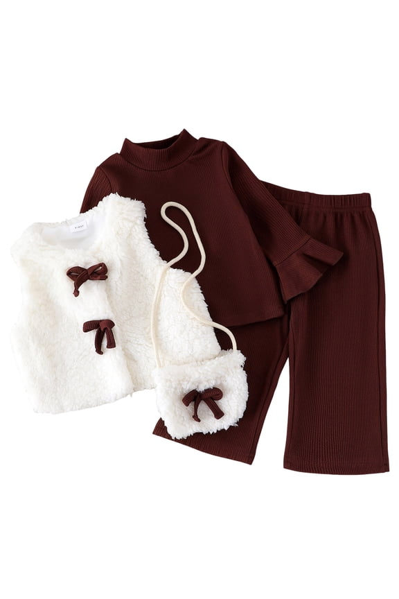 Cute Fall Outfits for Kids Toddler Newborn Baby Girl Fall Winter Outfits Long Sleeve Sweatshirt Tops Pants Headband 3Pcs Clothes Set 18 24 Months (White,18-24 Months)