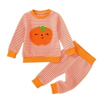 Gubotare Cute Fall Outfits for Toddler Girls Girls 2 Piece Outfits Graphic Long Sleeve Tops And Leggings Set Size 2T 3T (Orange,2-3 Years)