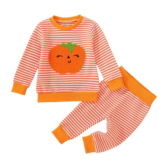 Gubotare Cute Fall Outfits for Toddler Girls Girls 2 Piece Outfits Graphic Long Sleeve Tops And Leggings Set Size 2T 3T (Orange,2-3 Years)