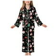 thumbnail image 1 of Gubotare Cute Girl Christmas Pajamas Girls 2 Piece Floral Pajama Set Long Sleeve Wide Leg Set Cute Pjs Loungewear Sleepwear Size 9-10 (Black,9-10 Years), 1 of 9