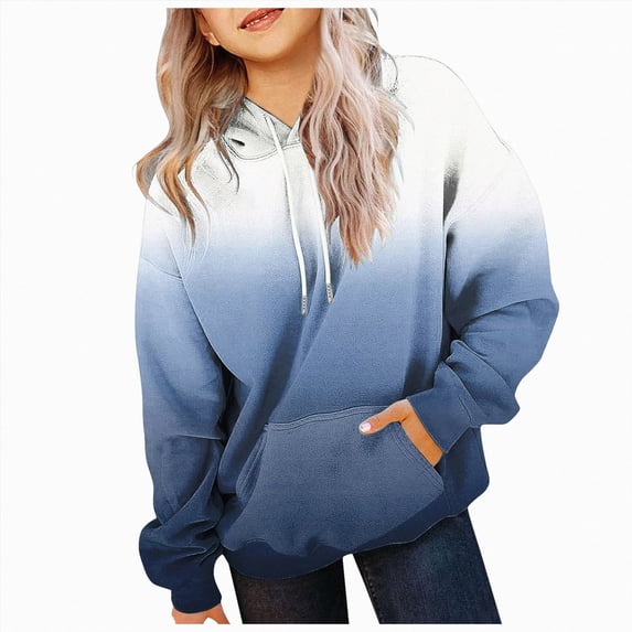 Gubotare Cute Hoodies for Teen Girls Trendy Preppy Hooded Sweatshirts Oversized Long Sleeve Shirts Gradient Clothes for Girls (Navy, 4-5 Years)