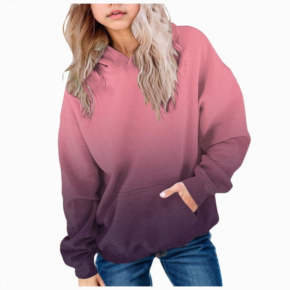 Gubotare Cute Hoodies for Teen Girls Trendy Preppy Hooded Sweatshirts Oversized Long Sleeve Shirts Gradient Clothes for Girls (Pink, 110)