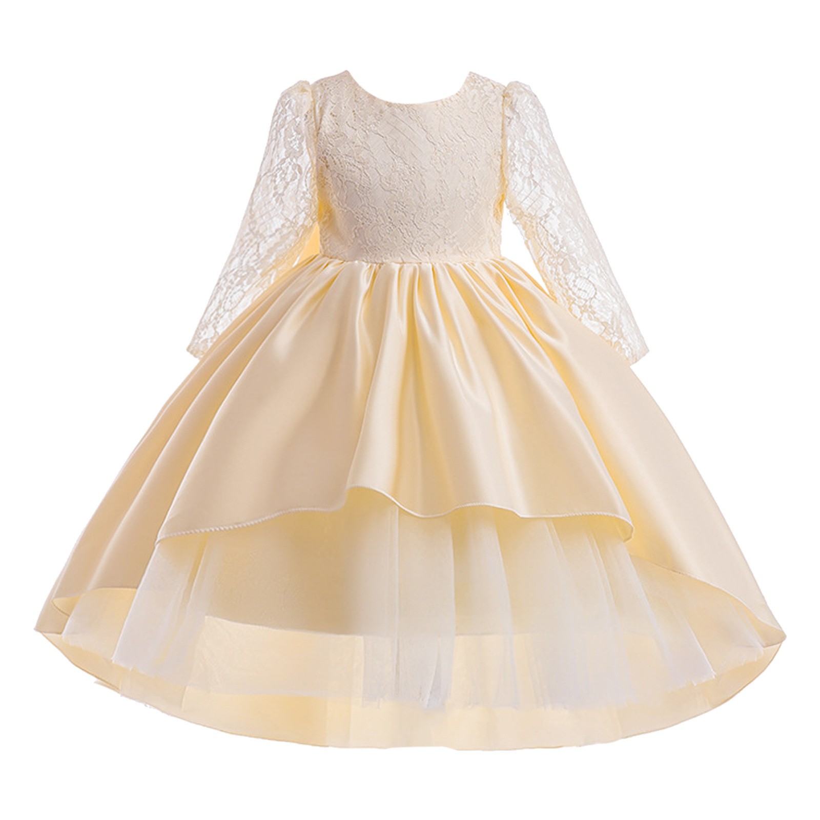 Gubotare Cute Kids Graduation Dresses Girls Summer Dresses Long Sleeve Party Tutu Dress (Rose Gold,Size 5-6 Years)