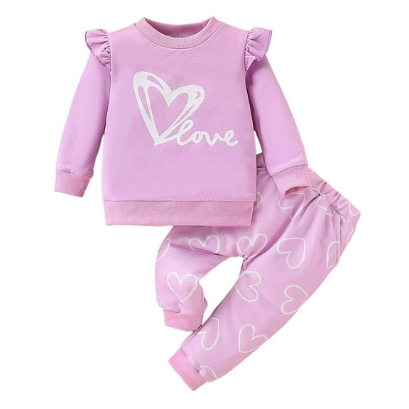 Gubotare Cute Outfits for Girls Kids Baby Girl Outfit Sweatshirt Fall Long Sleeve Shirt Pants Set Size 12 18 Months (Light Purple,12-18 Months)