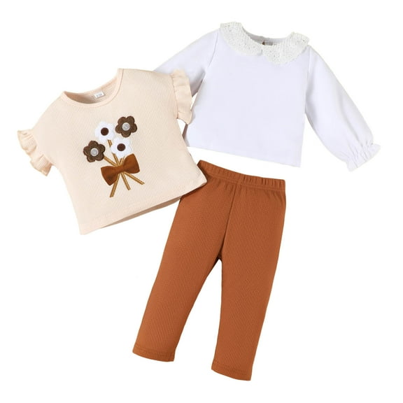Gubotare Cute Outfits for Girls Preppy Girls Baby Crew Neck Long Sleeve Sweatshirt and Legging Pants Set 12 18 Months (Brown,12-18 Months)