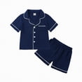 thumbnail image 1 of Gubotare Cute Pajamas for Girls Girls Pajamas Silky Pjs for Girls Satin Sleepwear 2 PCS Button-Down Top and Shorts for Kids Girl Pajamas 5T 6T (Dark Blue,5-6 Years), 1 of 1