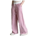 thumbnail image 1 of Gubotare Cute Pants for Girls Girls Plaid Wide Leg Pants Gingham Elastic Waist Trousers Cute Print Bottoms with Slant Pockets Size 10-11 Years (Pink,10-11 Years), 1 of 5
