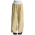 thumbnail image 1 of Gubotare Cute Pants for Girls Girls' Plaid Wide Leg Pants Loose High Waist Elastic Waist Trousers Trendy Slant Pocket Pants Size 5T 6T (Yellow,5-6 Years), 1 of 5