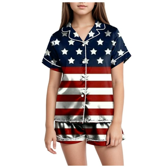 Gubotare Cute Pjs for Girls Big Girl's Top and Shorts Pajama Set Teens Cute Heart Shape Sleepwear Kids Clothes PJS (Dark Blue,Size 8-9 Years)