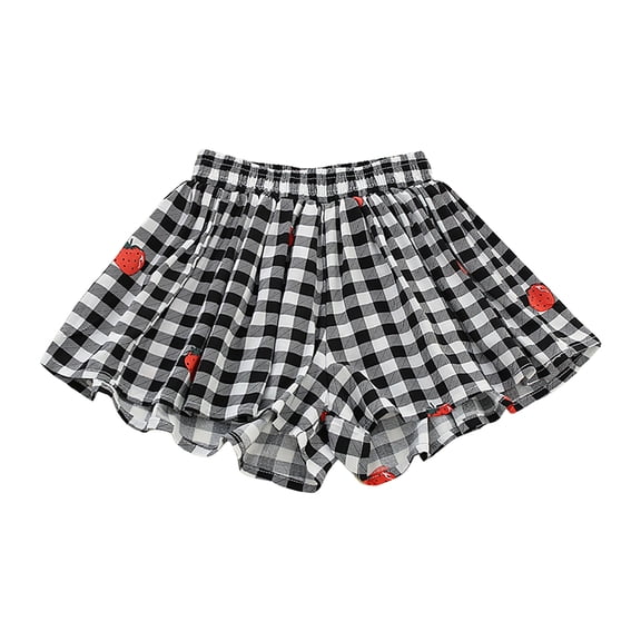 Gubotare Cute Shorts for Teen Girls Girl's Print Bow Knot Ruffle Tiered Elastic Waist Wide Leg Summer Shorts (Black,Size 3-4 Years)