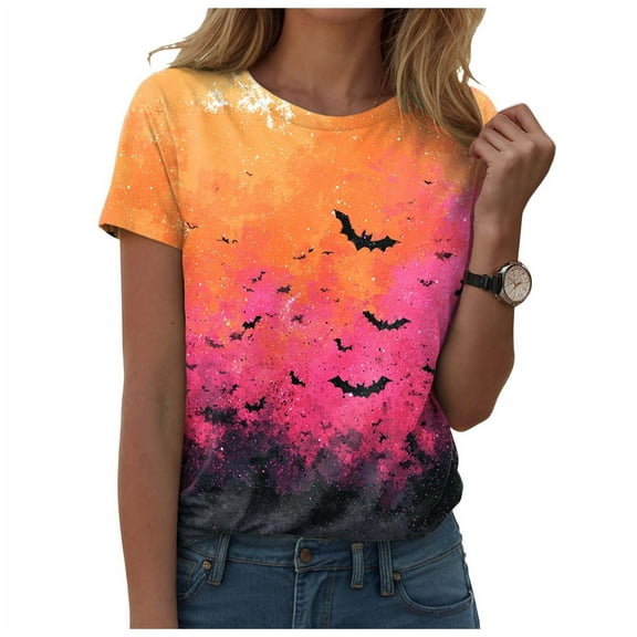 Gubotare Dancing Shirt for Women Happy Halloween T-Shirt Fall Graphic Tees Tops Blouse Gift Fall Graphic Tees for Women (Hot Pink,S)